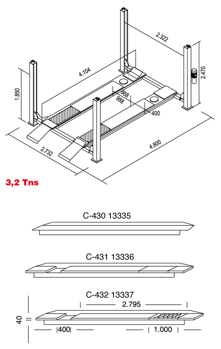 3_2tns4 Flat Platform Car Lifts from Casoc | 4 Post Car Lifts