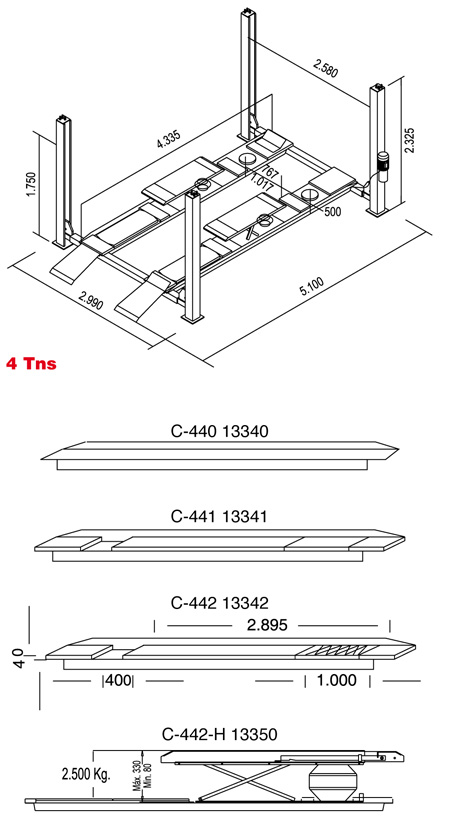 4tns%203 Cascos Four Post Lifts | MOT Bay Equipment | Check Out Now