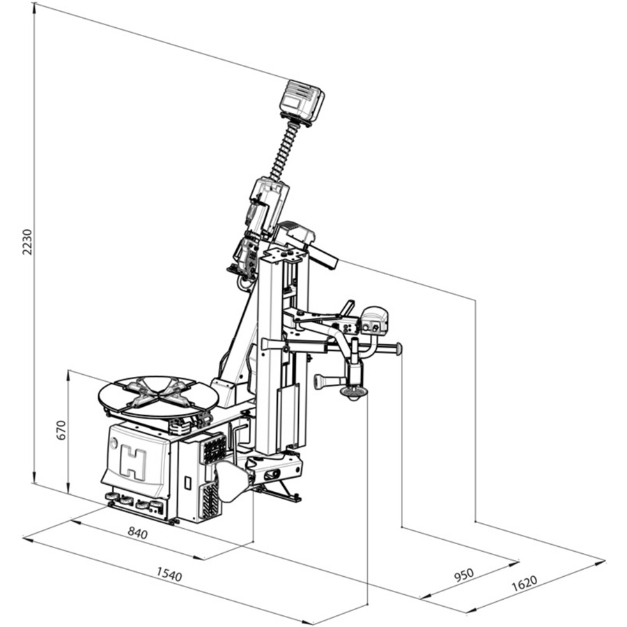 70LLF-dims megamount 70LLF Tyre Changer
