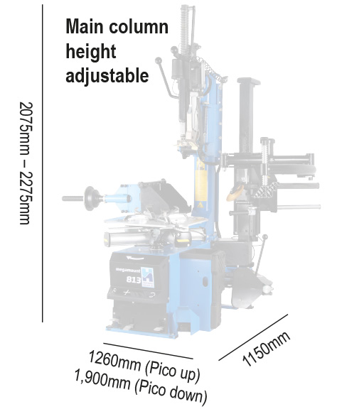 813-compact-dimensions Premium Tyre Changers: megamount 813 Compact