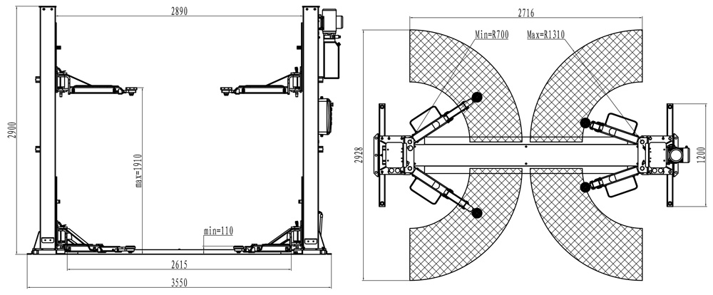 ATLAS-ATP9HF 2 Post Lifts with Base: ecolift ATP9 Two Post Lift