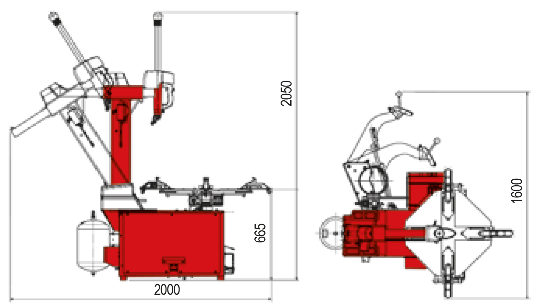 BR643-dims Balco BR643 Tyre Changer