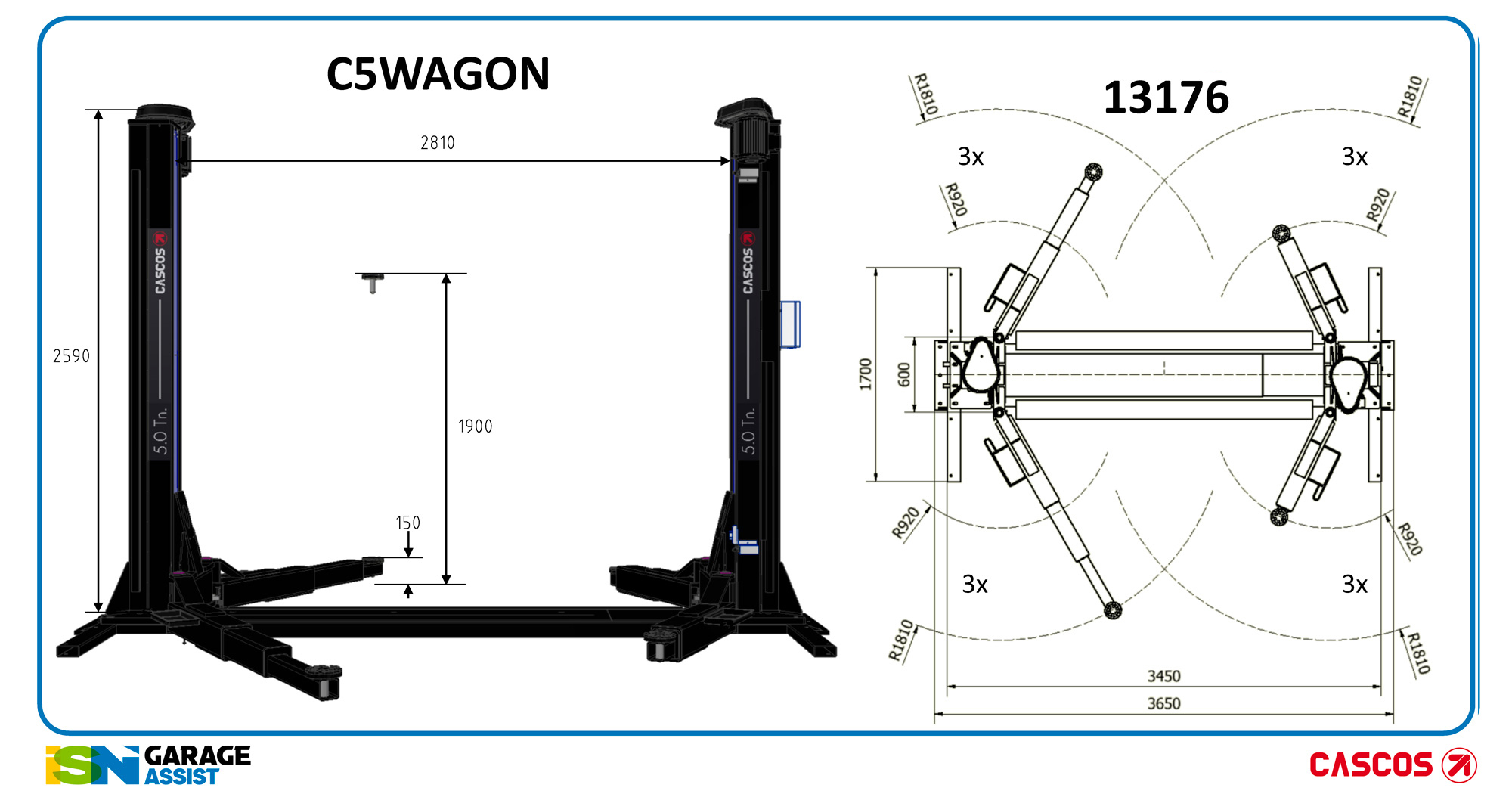 C5-Wagon-Dims Cascos C5 Wagon Two Post Lift