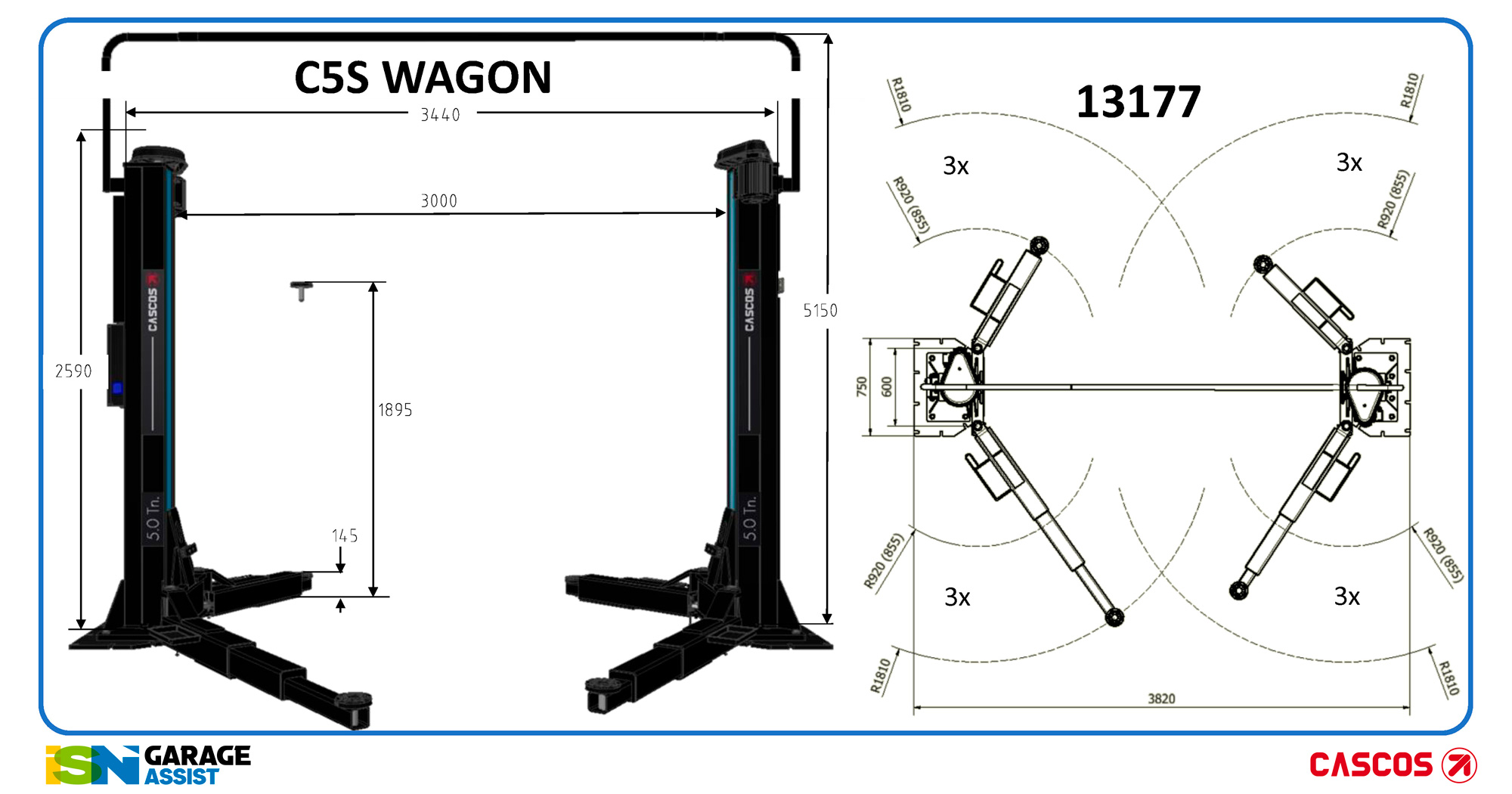 C5S-Wagon-Dims Cascos C5 Syncro Wagon Two Post Lift