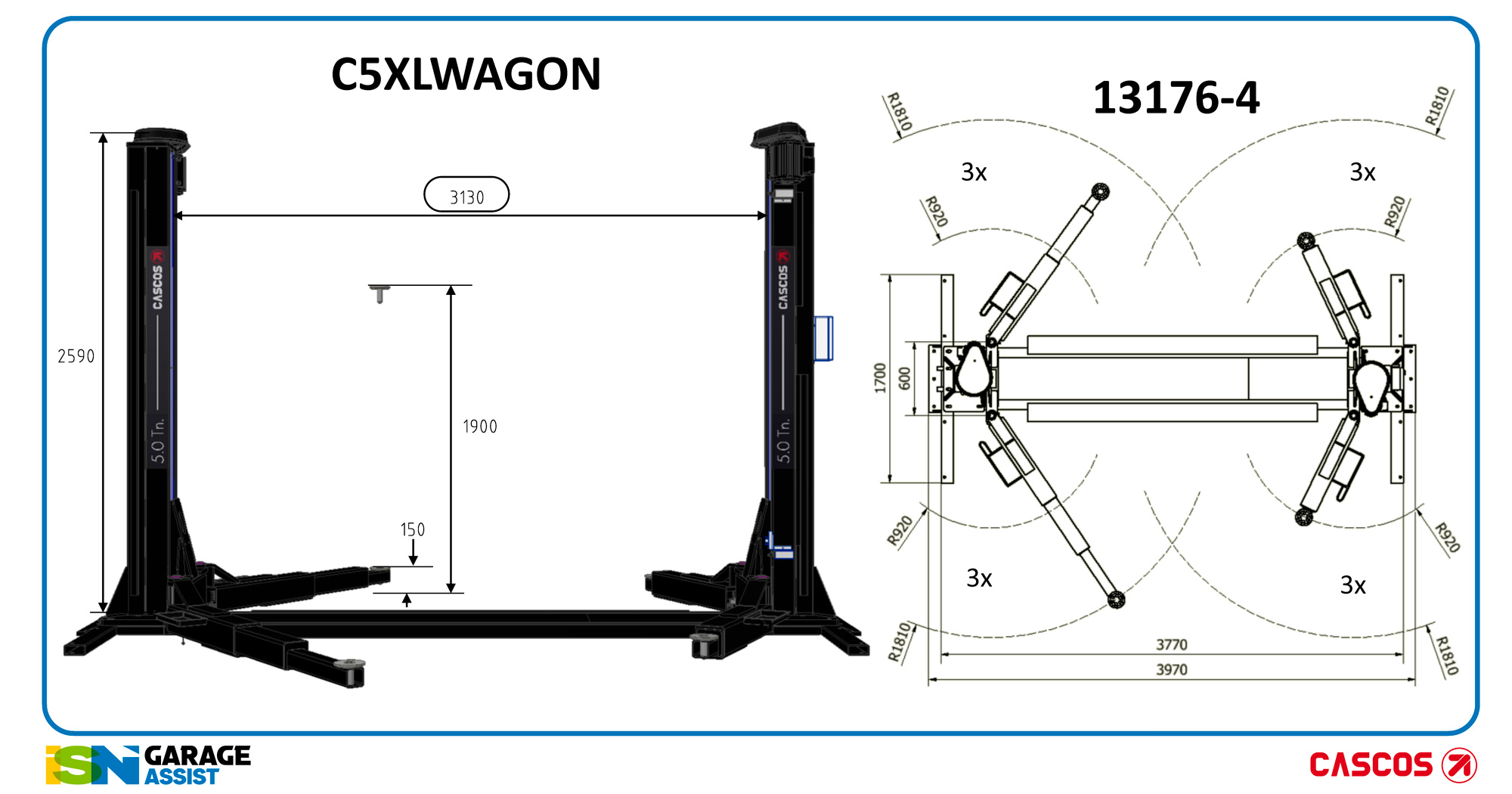 C5XL-Wagon-Dims Cascos C5 Wagon Two Post Lift