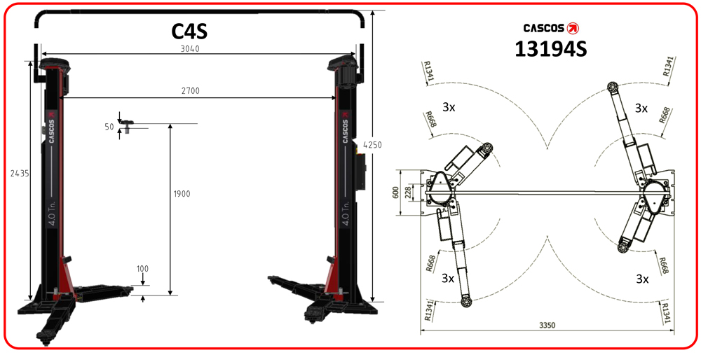 Cascos-C4S Baseless Two Post Lifts: Cascos C4 Syncro Two Post Lift
