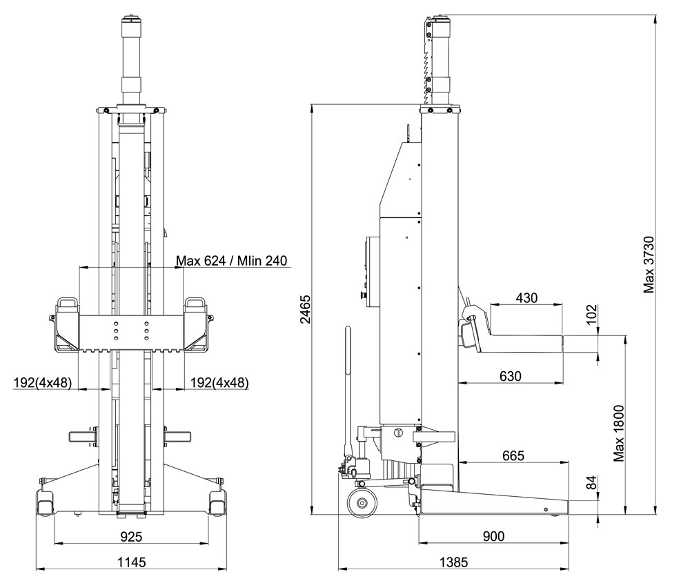 HML85-Dimensions HML85 Commercial Vehicle Mobile Column Lift 