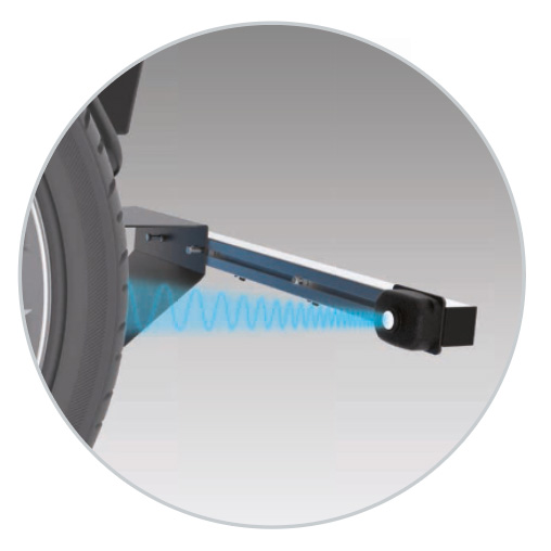 Tyre uniformity (run-out) is measured using sonar.