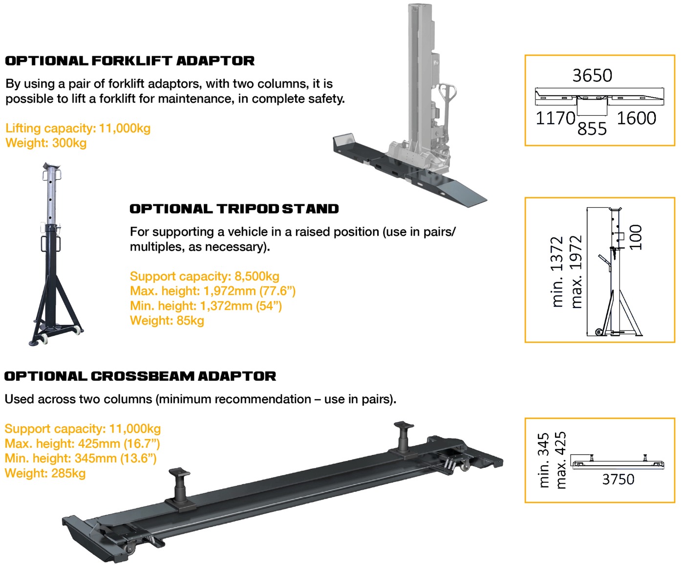 Optional-Extras HML85 Commercial Vehicle Mobile Column Lift 