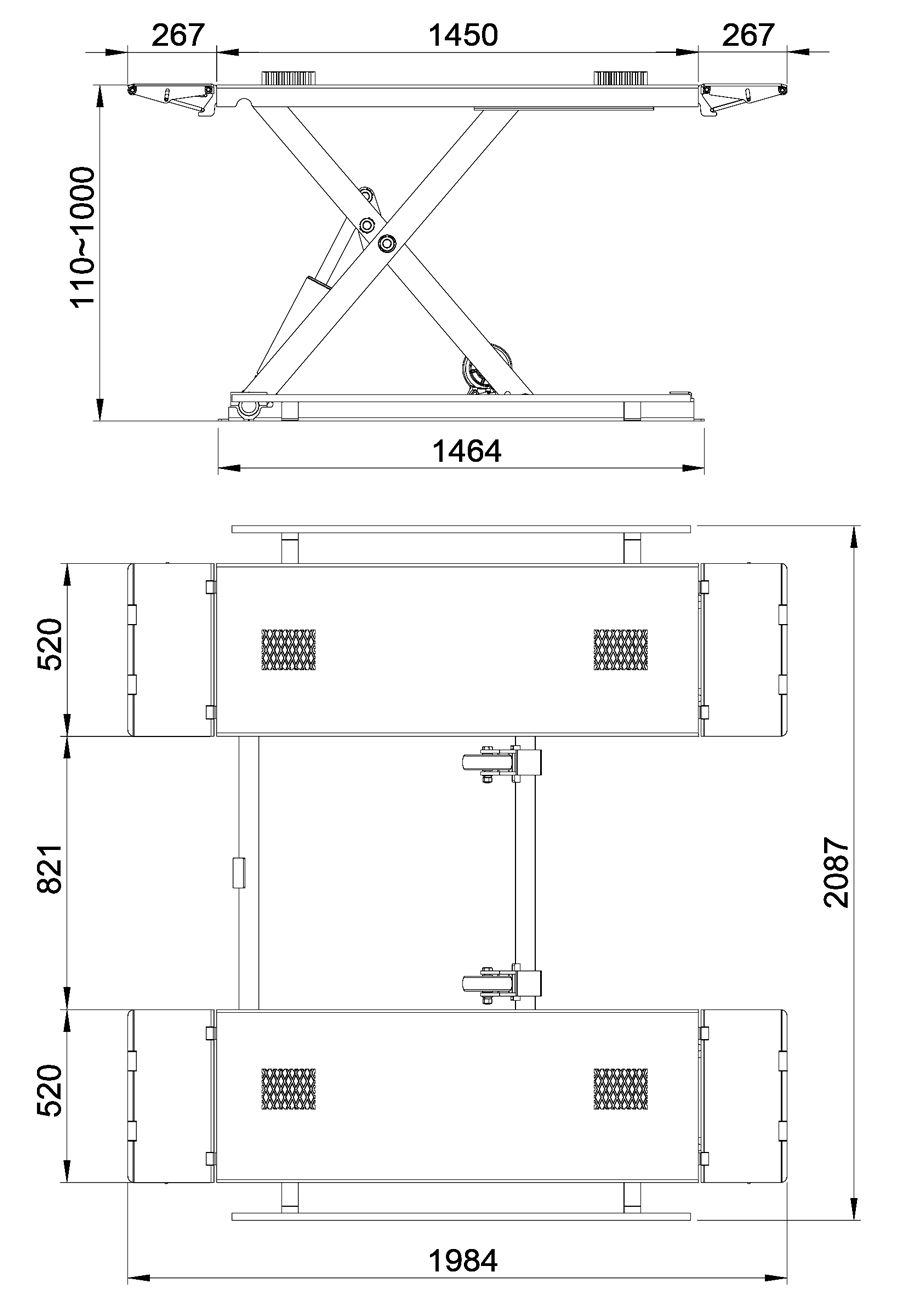 TSX3000M-Dims TSX3000M-2 Mobile Mid-Rise Scissor Lift