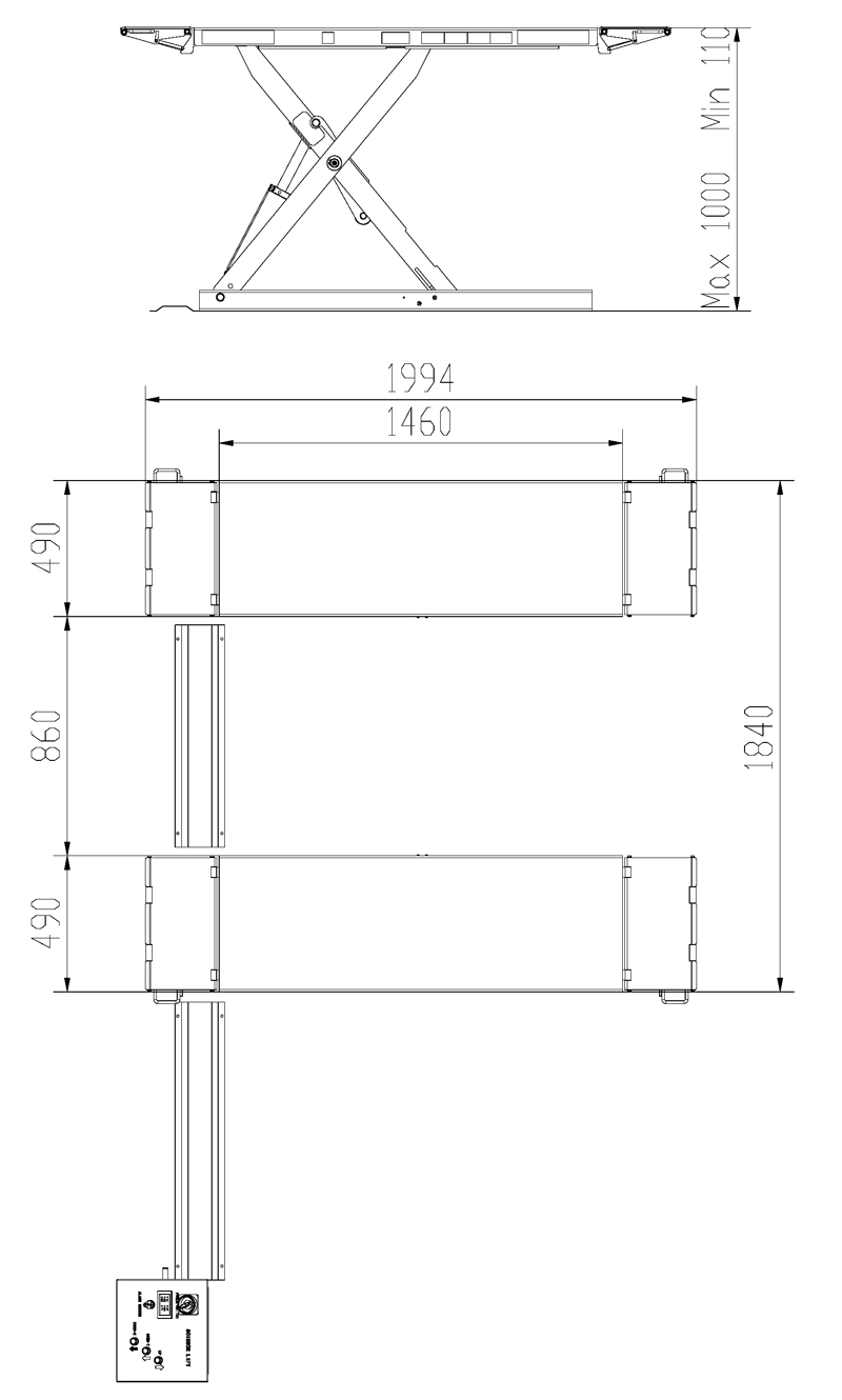 TSX3200-2-Dims TSX3200-2 Service Scissor | Hofmann Megaplan | Scissor Car Lifts