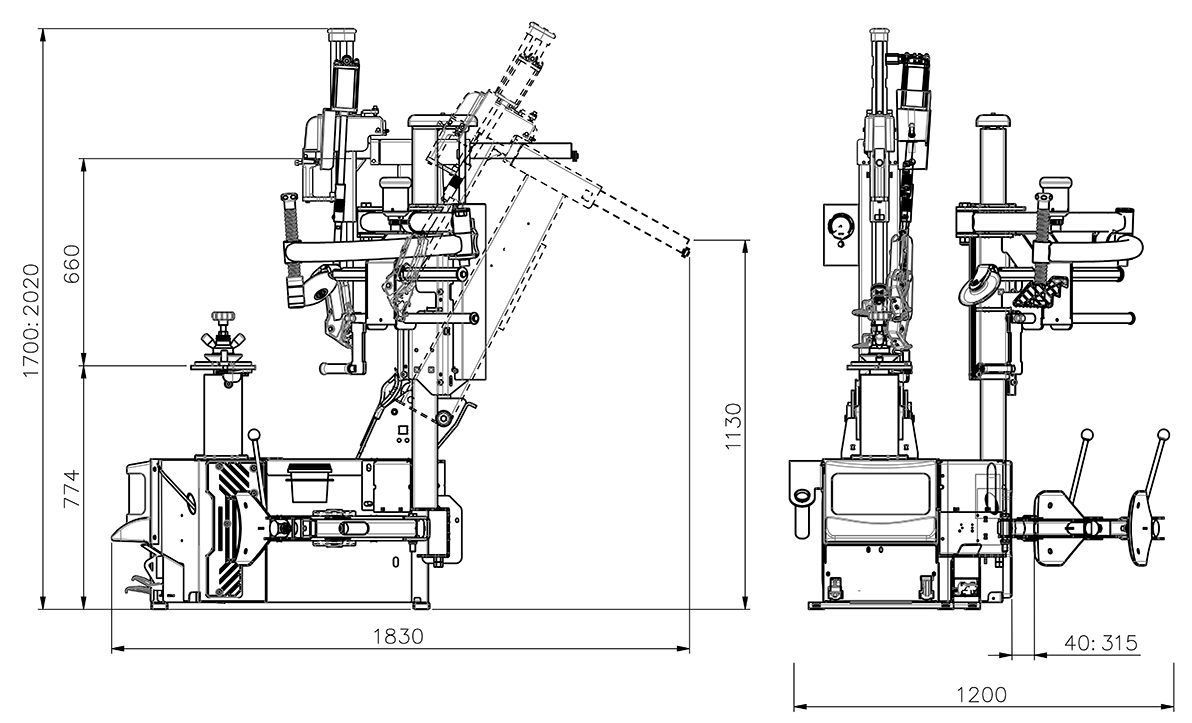 velomount-3280-dims velomount™ 3280 Tyre Changer