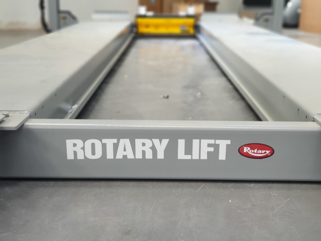 Rotary four post lift intalled at Mr Tyre Warwick by AMN garage assist.